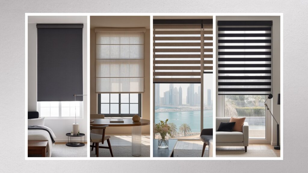Different types of roller blinds in Dubai – blackout, sunscreen, zebra, motorized